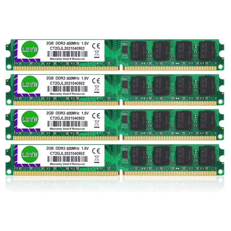 4PCS DDR2 Desktop Memory, 800Mhz/667Mhz, 2GB 4GB RAM, PC2-6400/PC2-5300, DIMM, 240 pins, 1.8 V, No E