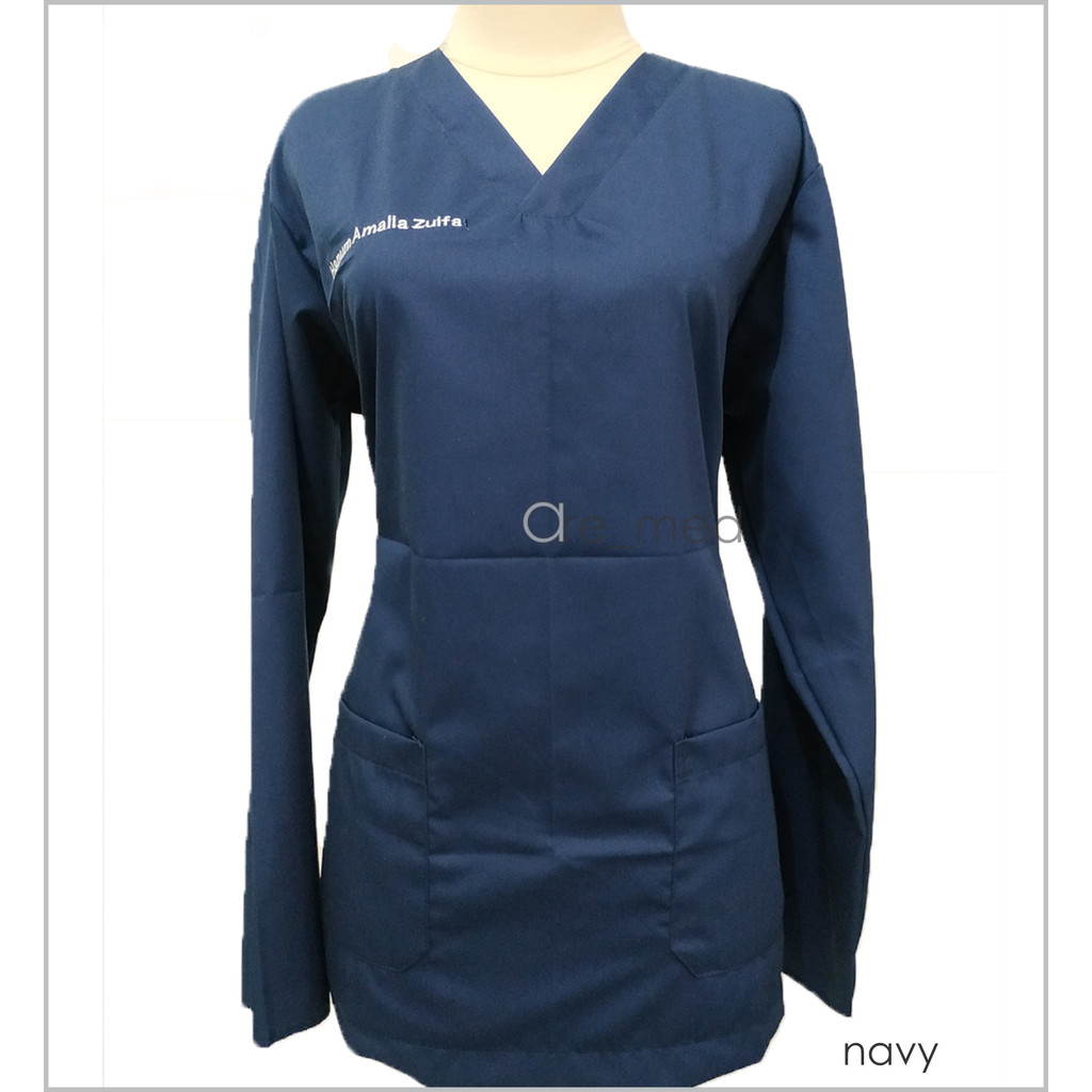 Baju OK FREE Bordir / Scrub Suit / Baju Tindakan / Baju Dokter / Baju Perawat Tangan Panjang