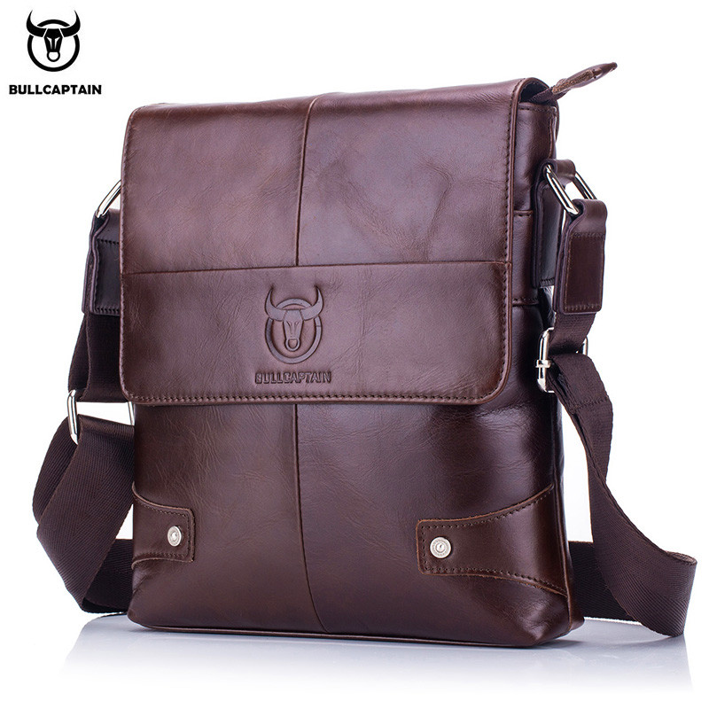 BULLCAPTAIN Men's Bag Leather Messenger Shoulder Bag Leather Messenger Handbag Men's Fashion