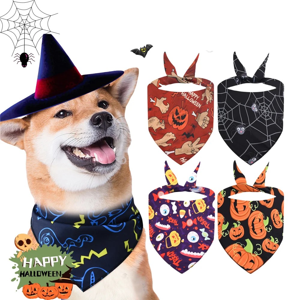 Dog Drool Bib Halloween Ghost Festival Bib Pumpkin Spider Cat Dog Universal Pet Funny Small Medium