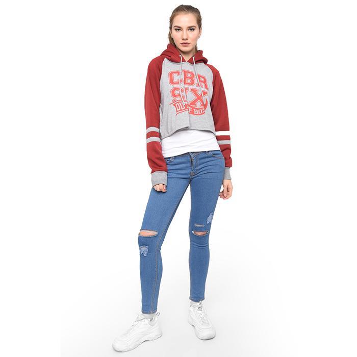 Sweater wanita crop / setengah badan bertudung hoodie CBR SIX ISC 376