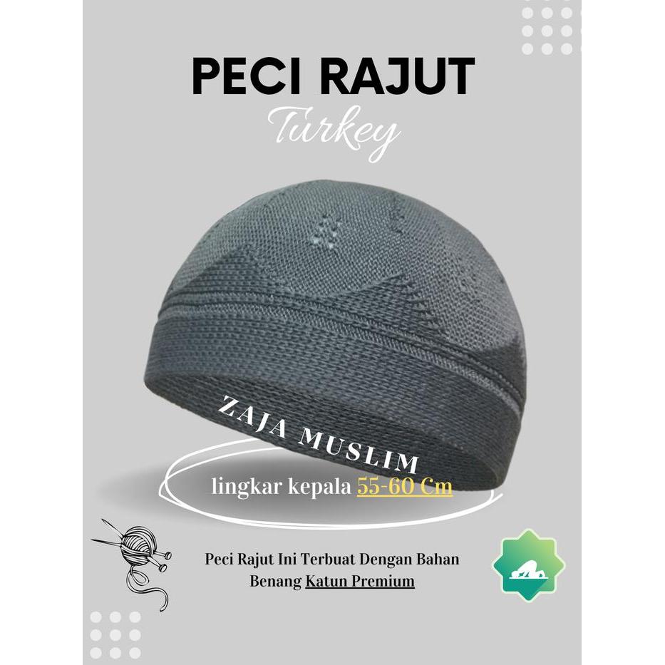 Zaja - Peci Rajut Pria Dewasa Kopiah Haji Warna Maroon Premium Quality Peci Rajut Turki Polos