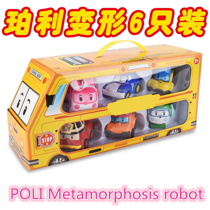 6pcs Poli Car Transform Vehicle Robot Toy Cartoon Anime Poli Amber Roy Action Figure Birthday Gift F