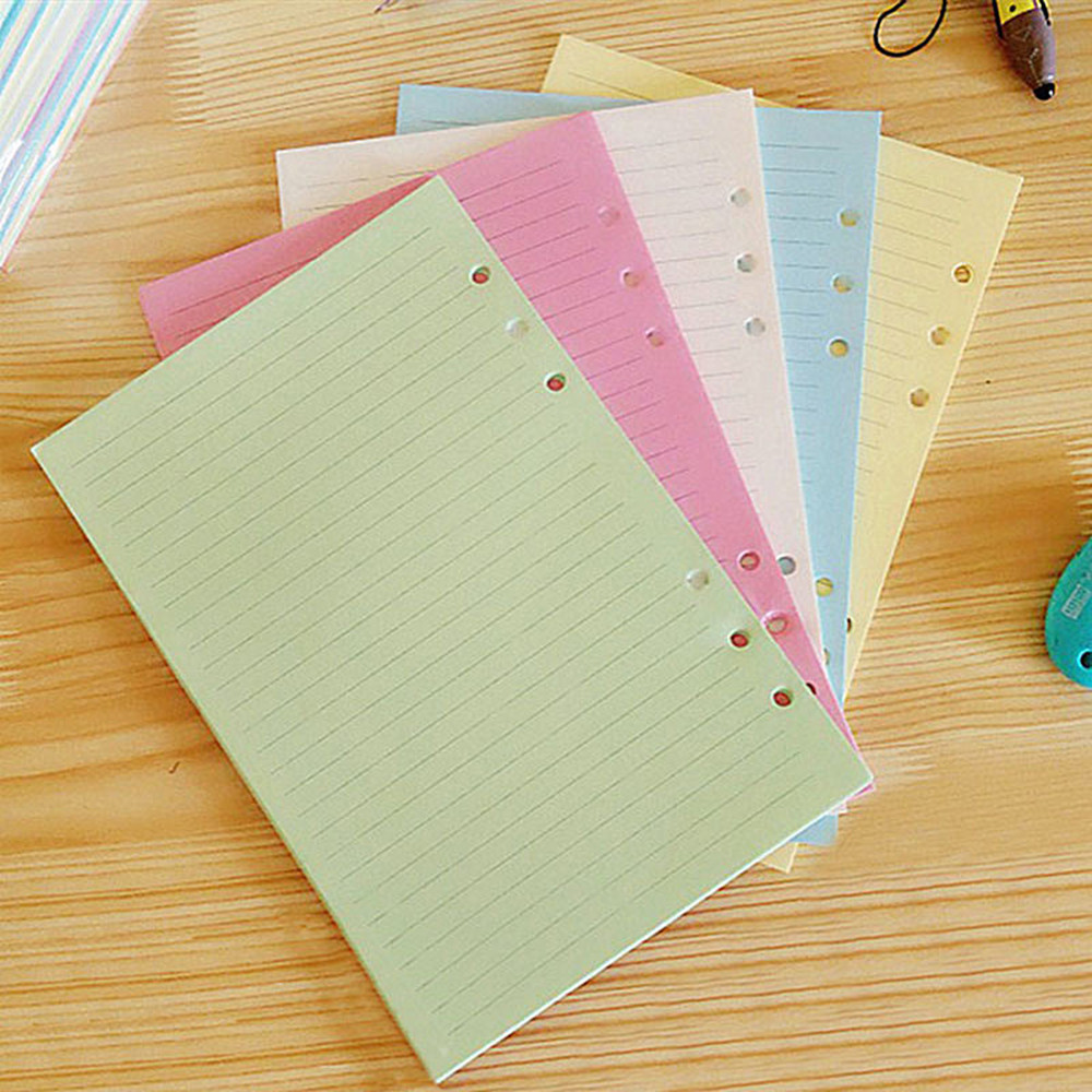 Colorful A5/A6 Loose Leaf Notebook Inner Pages 6 Holes Blank Line Planner Notepad Binder Inner Core 