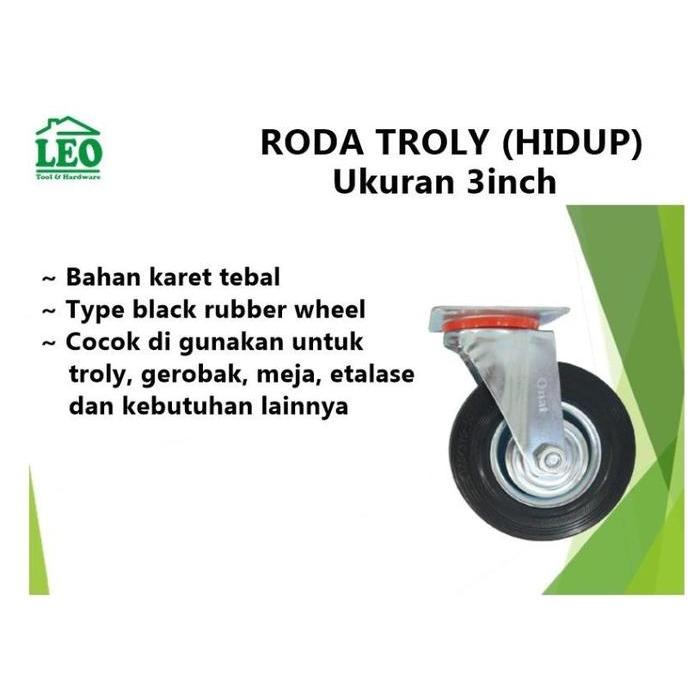 Roda gerobak Troli Karet 3 inch Hidup