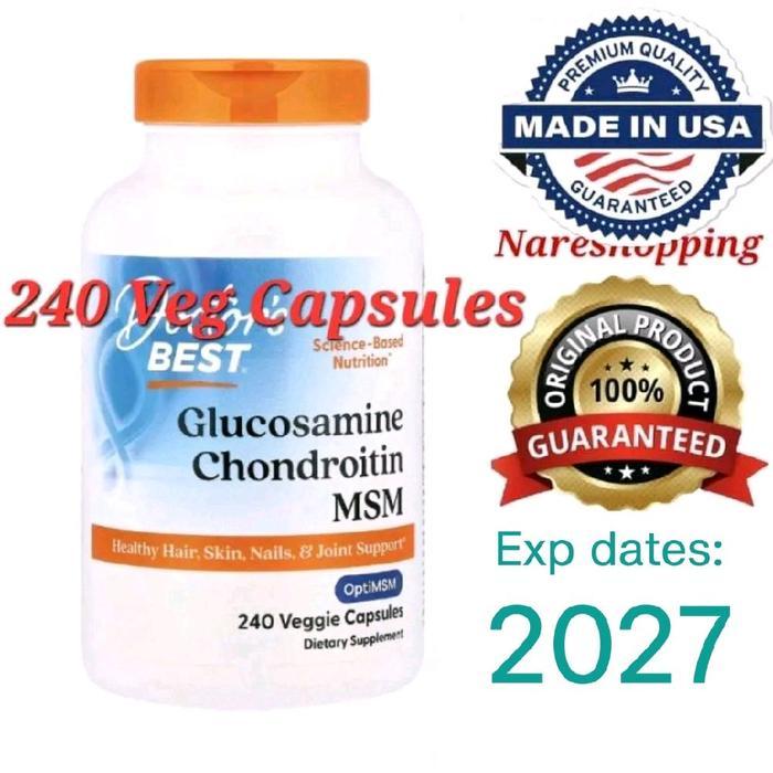 Doctor's Best Glucosamine Chondroitin MSM dengan OptiMSM 240 Kapsul Sayur Suplemen Diet untuk Rambut