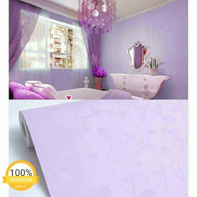 Wallpaper dinding stiker motif polos ungu muda