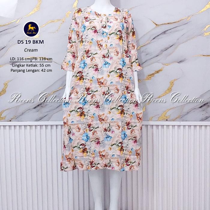 Santaibju- Batik Kuda Mas Daster 19 Lengan 3/4 Daster 3 Kancing Depan Busui Di Bawah Lutut Rayon