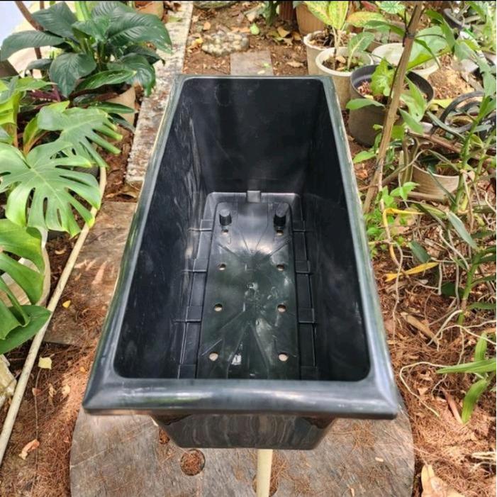 Digazsin_ Pot Bunga Tanaman Panjang 50, Pot Panjang Polos Hitam Kotak Media