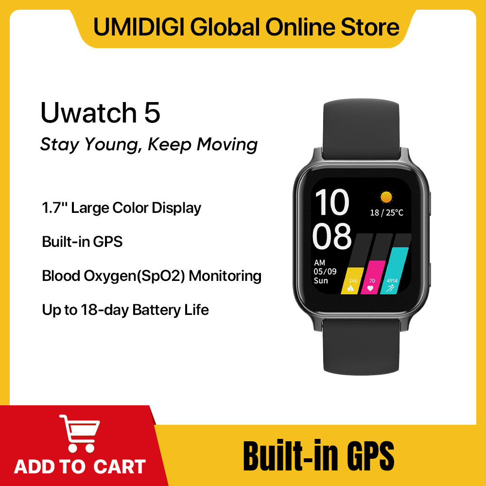 UMIDIGI Uwatch 5 GPS 5ATM Waterproof Bluetooth SmartWatch Fitness Heart Rate Blood Oxygen Monitor fo