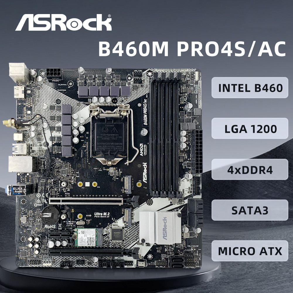 ASROCK B460M PRO4S/AC Motherboard LGA 1200, DDR4 128GB SATA3 M.2 Supports i9-10900K i7-10700K i5-106