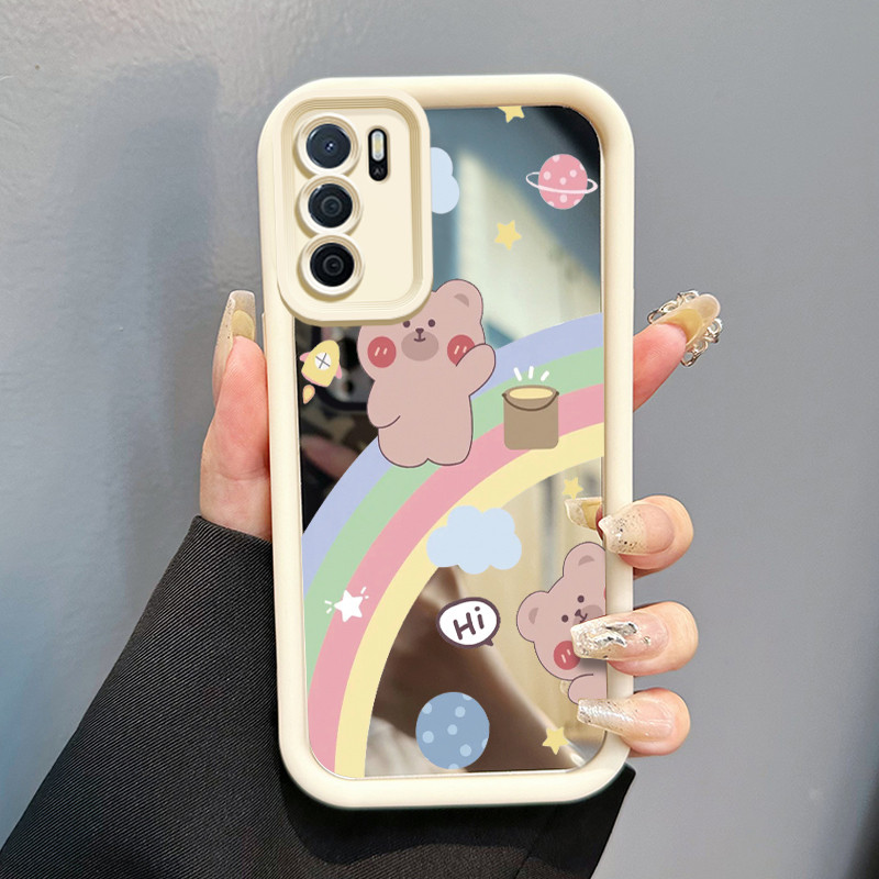 Casing Hp OPPO A16 OPPO A16s OPPO A54s Case HP Casing pola Kartun Pelangi Kartun Kasing cermin Cesin
