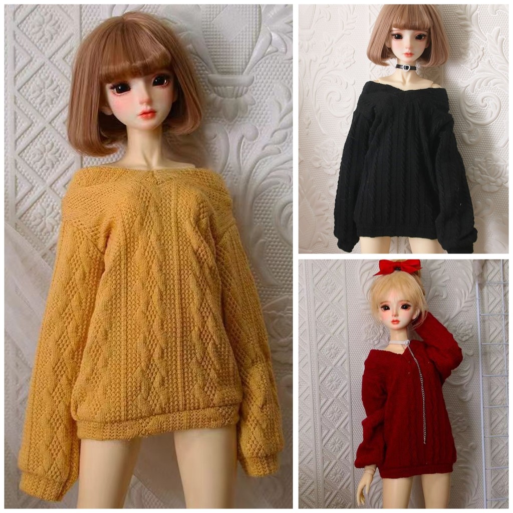 Doll Clothes 30cm/60cm Doll V-neck Sweater, BJD Doll Fashionable One Shoulder Sweater