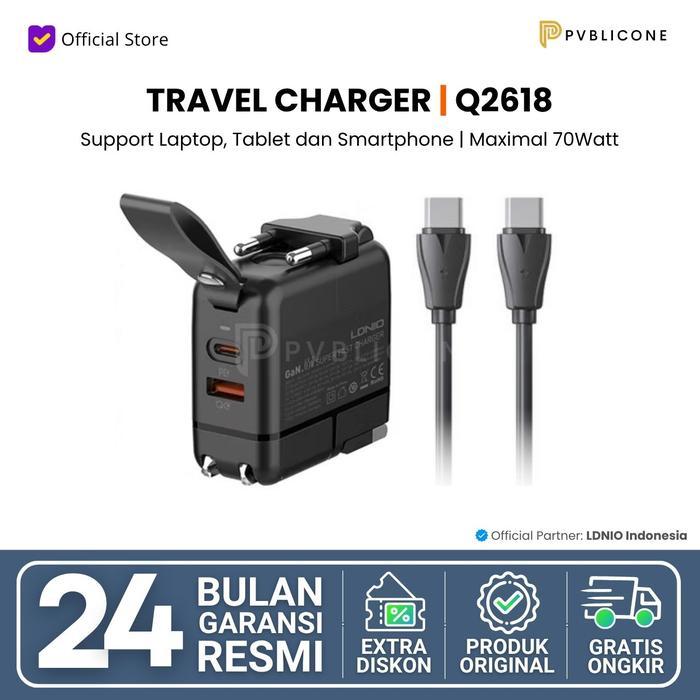 Ready LDNIO Desktop Travel Charger Q2618 Colokan Universal USB A + Type C 65W GaN Fast Charging