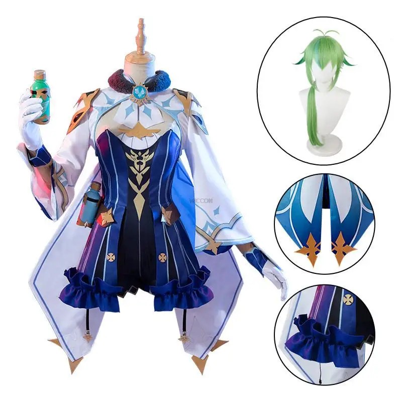 Genshin Impact Sucrose Cosplay Costume Adult Carnival Uniform Wig Anime Halloween Party Outfit For