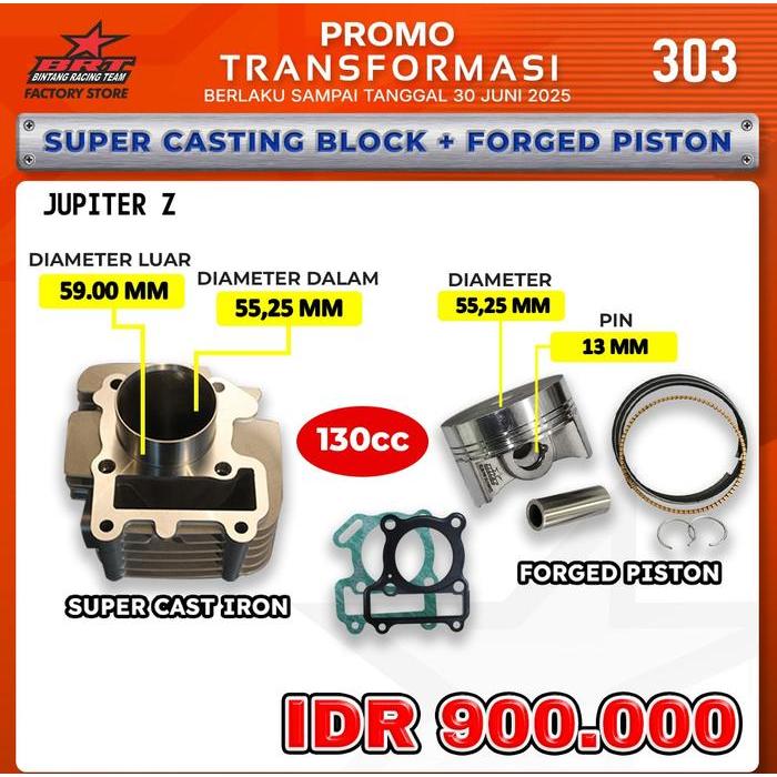 Promo 303 Paket Bore Up BRT Jupiter Z Vega R New 110 Blok Piston 55.25mm 5TP