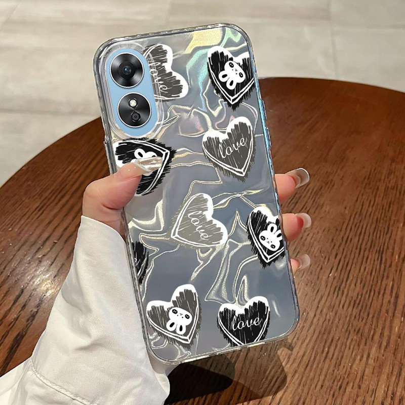 Casing Hp OPPO A17 OPPO A17K Case Casing Pola Cinta Kelinci HP Kasing Kasus ponsel transparan mewah 