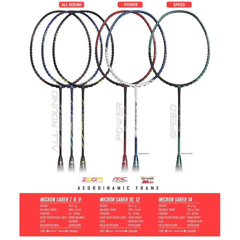 RAKET BULUTANGKIS RS MICRON SABER 7 8 9 10 NG III komplit