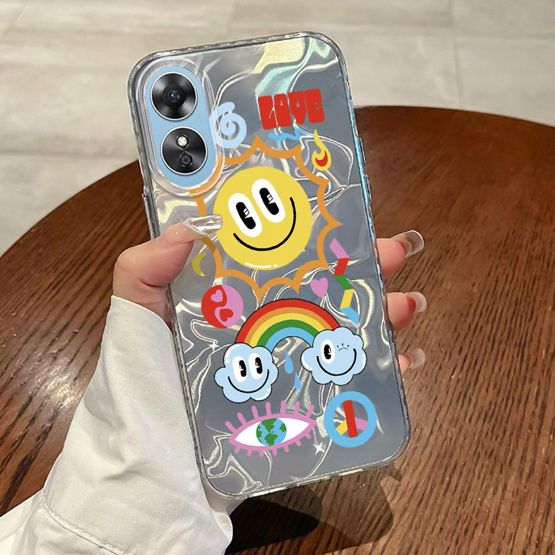 Casing Hp OPPO A17 OPPO A17K Case Casing Pola Graffiti Pelangi HP Kasing Kasus ponsel transparan mew