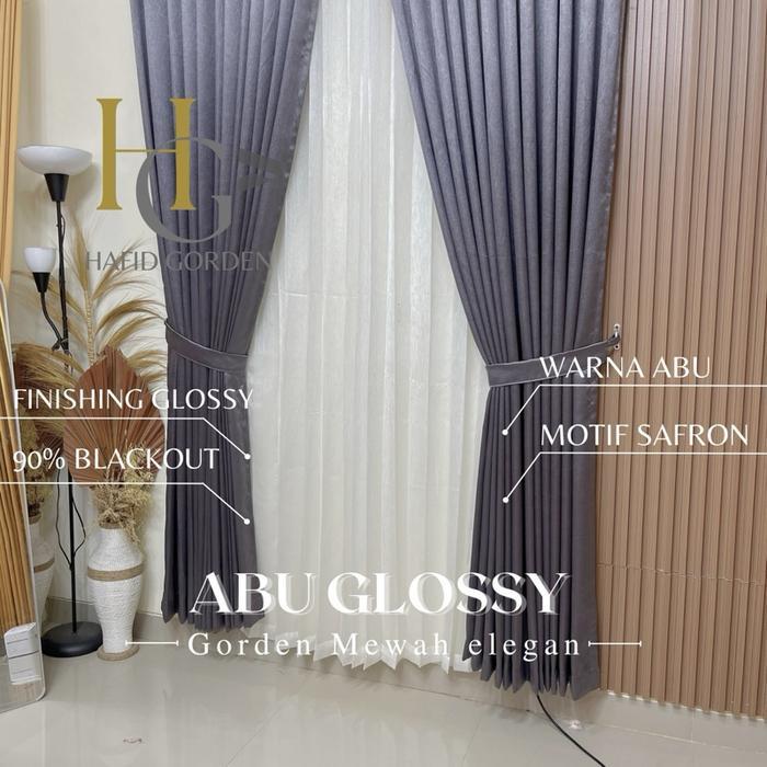 [ Warna Abu Glossy ] Gorden Minimalis Polos Motif Safron Timbul Gorden Blackout Jendela Minimalis