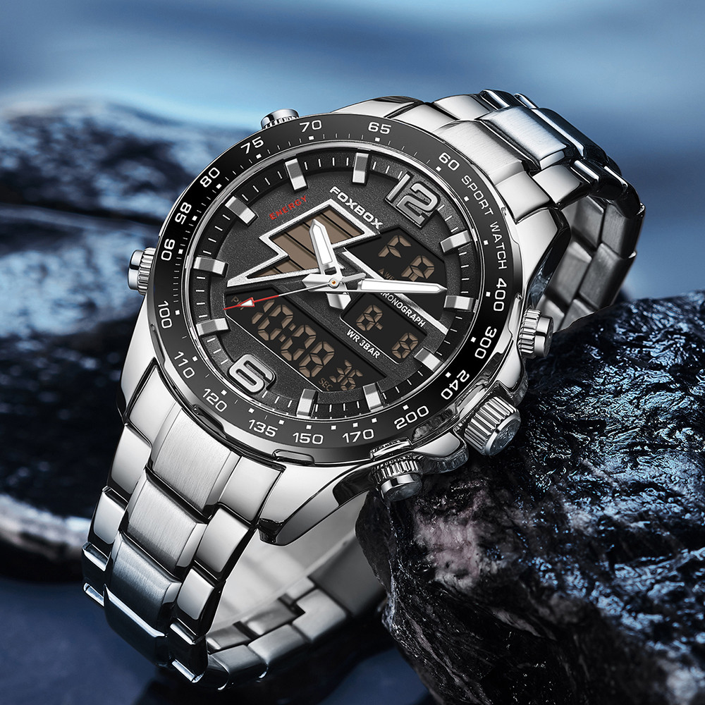New FOXBOX Men Watch Dual Display 30M Waterproof Date Clock Wristwatch Fashion Sports Watch for Men
