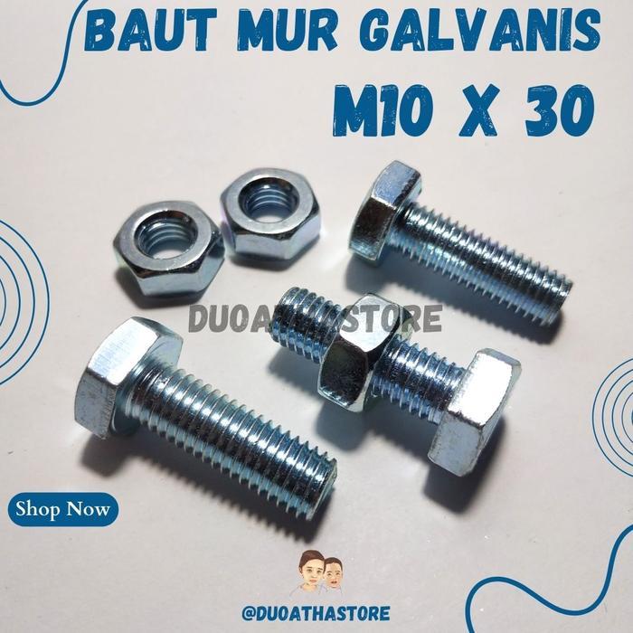 New M10x30 Baut Mur M10 X 30 BMP Galvanis Putih