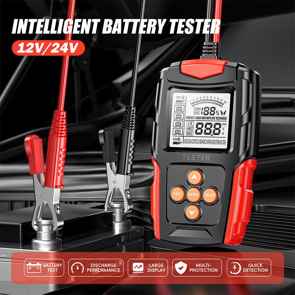 12V/24V Automotive Battery Tester Digital Lead-Acid Battery Tester Cca Battery Life Analyzer For Car