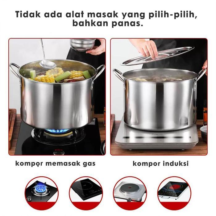 Set panci dan wajan stainless steel empat potong panci dan wajan kukusan berkapasitas besar panci