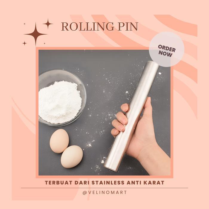 Penggiling Adonan Anti Lengket / Rolling Pin Stainless Stell / Roling Pin Stik Adonan Kue