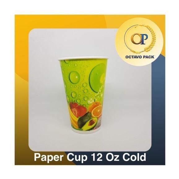 mhej- Paper Cup 12 Oz Cold Buah Printing Motif / Gelas Kertas Minuman Dingin 12 Oz Cold
