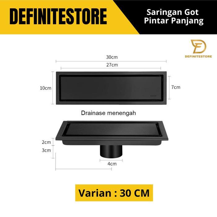 Floor Drain Panjang Stainless Saringan Kamar Mandi Saringan Got Smart Floor Drain Kamar Mandi Hitam