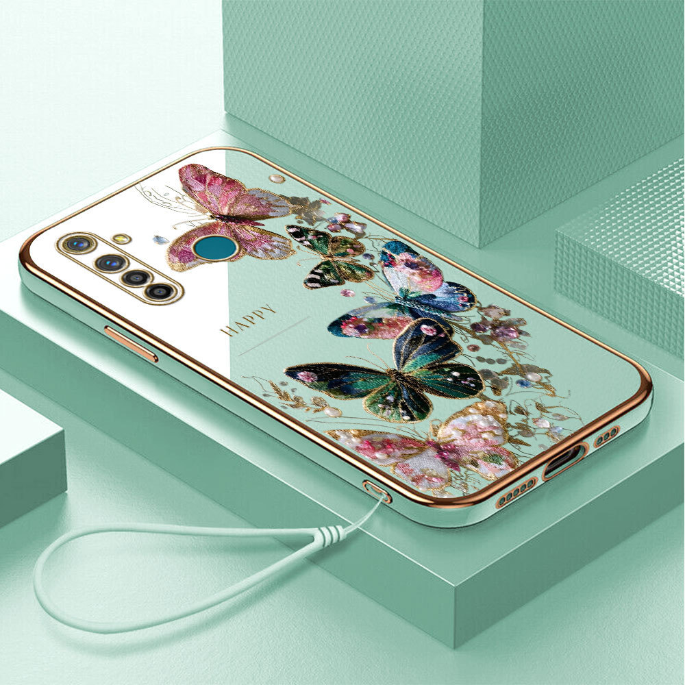 Casing Hp Untuk Realme 5 Pro Lokal Stock Lanyard Gratis Phone Case Softcase Kesing Cassing Bunga Kup