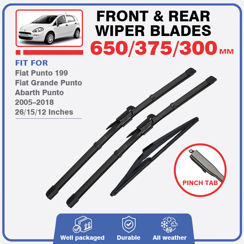 Front Rear Wiper Blades Set For Abarth Fiat Punto 199 Grande Punto