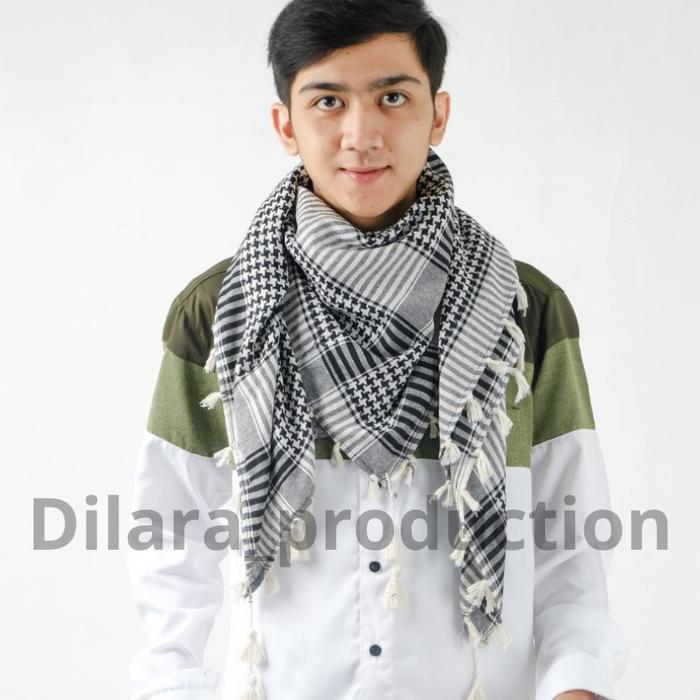 l419- Sorban Santri / Sorban Pria Dewasa / Sorban Rumbai / Sorban Kain Kashmiri Biru Hijau