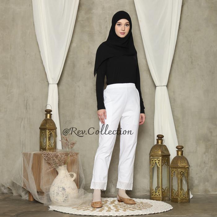 0dp6- Celana Umroh Haji Wanita Bahan Cardet Premium Adem Tidak Menerawang Aksen Renda