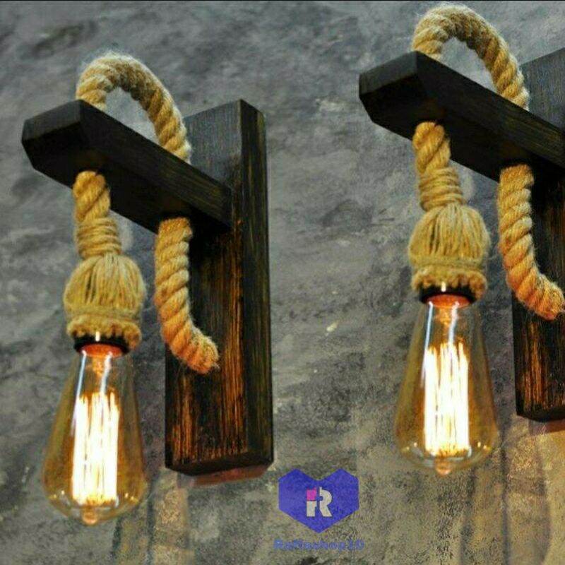 LAMPU GANTUNG KAYU TALI DINDING / LAMPU TERAS DINDING KAYU