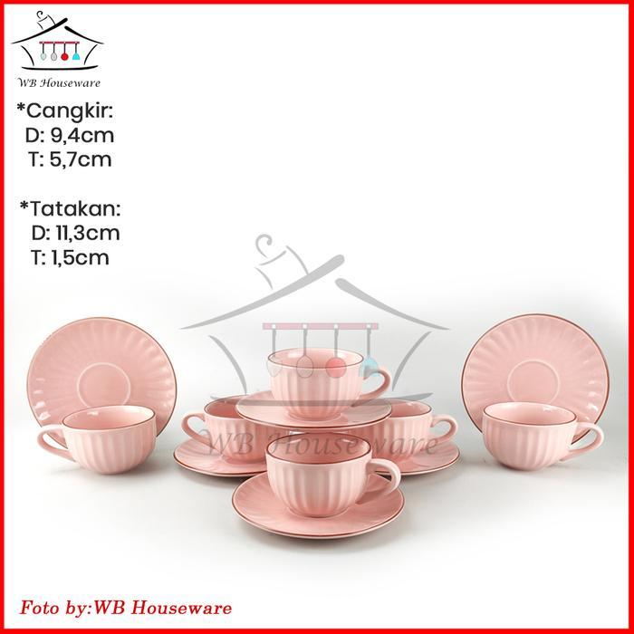 cangkir set 6 pasang pink keramik / coffee tea set cup and saucer motif labu KOPIN KPC-03 NCSR