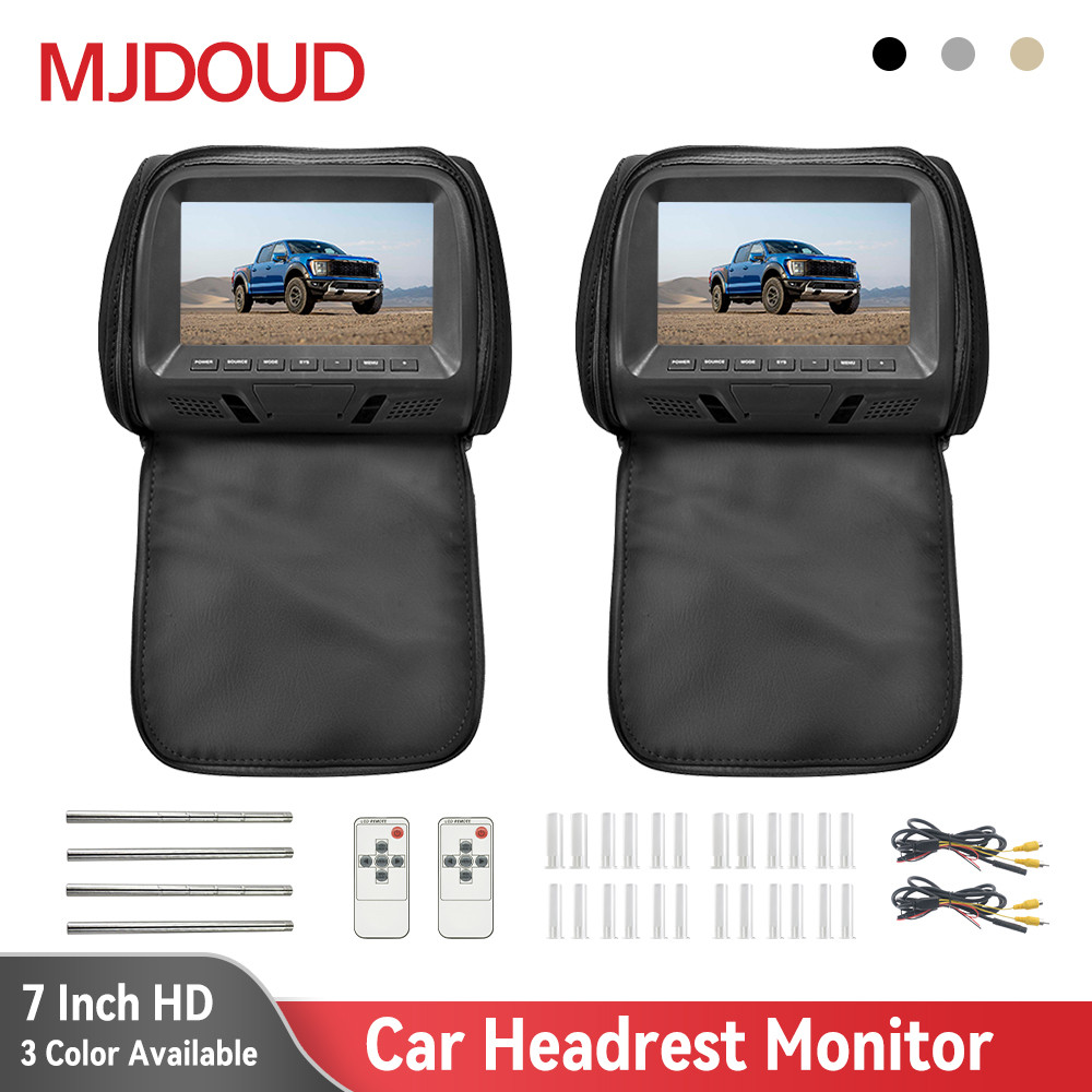 Mjdoud Car Headrest Monitor With Zip Bag Rear Seat Unrsal 7 Inch Tft Screen Av Input Pillow Monitor