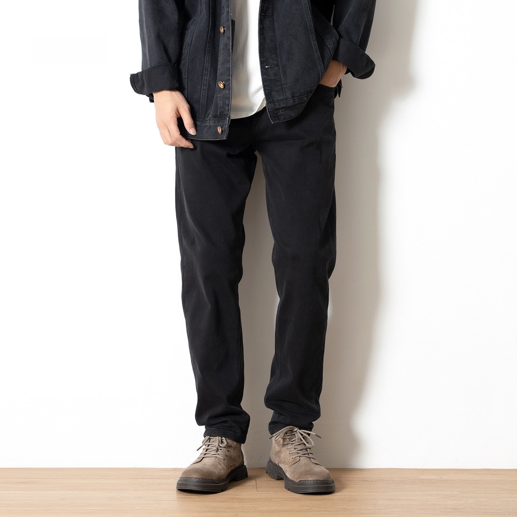 Men's Harem Denim Jeans Elastic Loose Fit Trendy Brand Thin Fleece Brushed Cone Long Pants Cotton