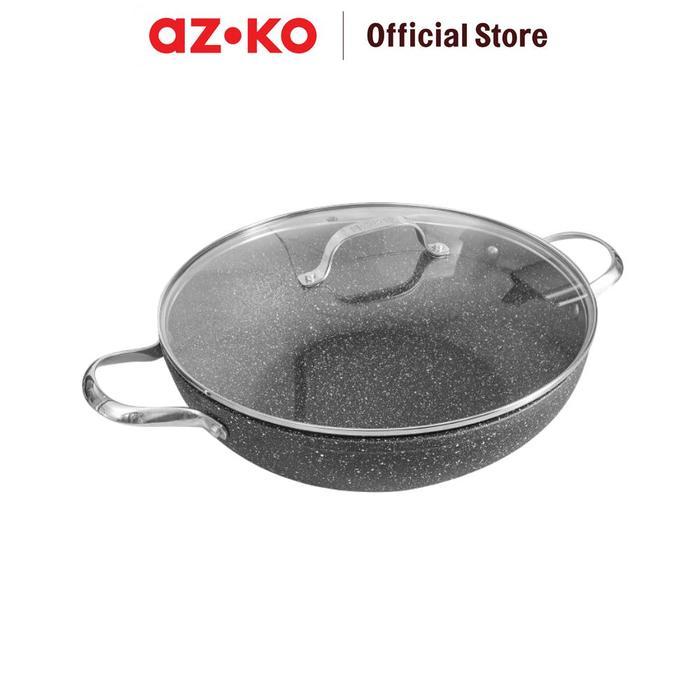 AZKO Starfrit 32 cm The Rock Wajan Penggorengan Wok Dengan Tutup & Gagang Frypan Pan Masak Teflon
