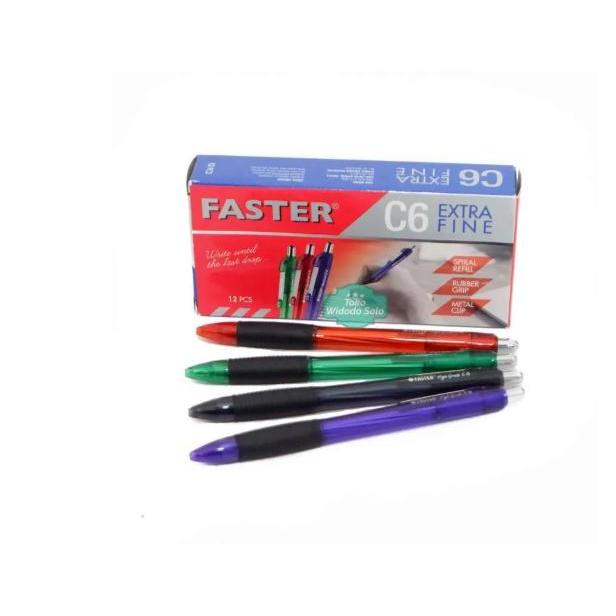 8opj- Pulpen Faster C6 Tinta Hitam Berkualitas Merah Stationery