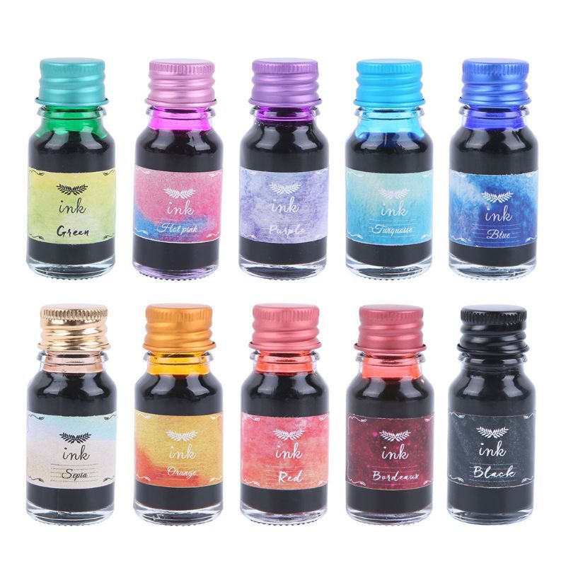 G5AA 10 Pcs Fountain Pen Ink Set Non-Carbon Colorful Ink for Dip Pen Calligraphy Journaling Writing 