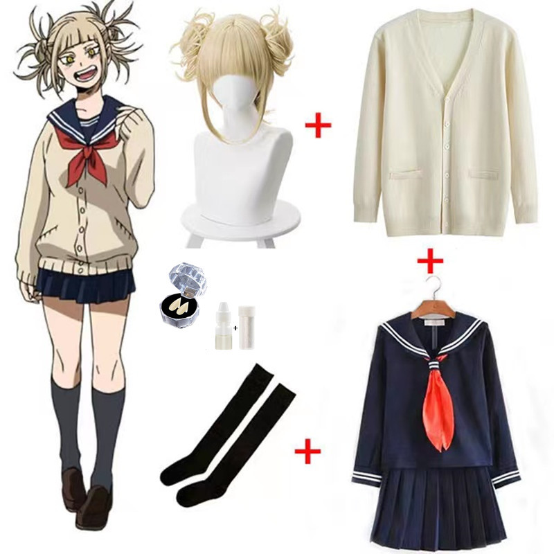 Anime My Hero Academia Cosplay Himiko Toga Costume Girls JK Uniform Sweater Coat Wig Costumes