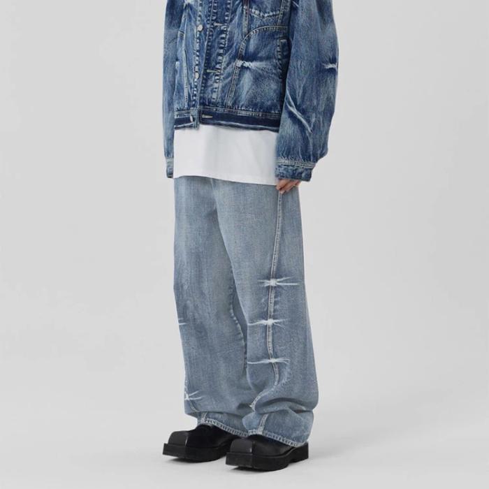 8zg8- Tamp-X Oversize Jumbo Celana Jeans Pria Baggy Jeans Cukur Pisau Denim Loose Jeans