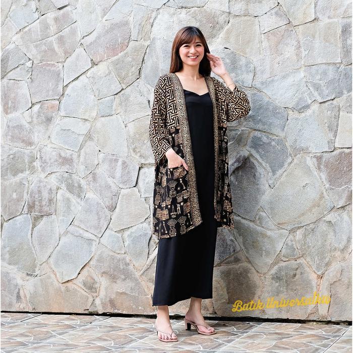 Long Outer Batik Wanita Cardigan Tunik Panjang - Ondel2 Betawi