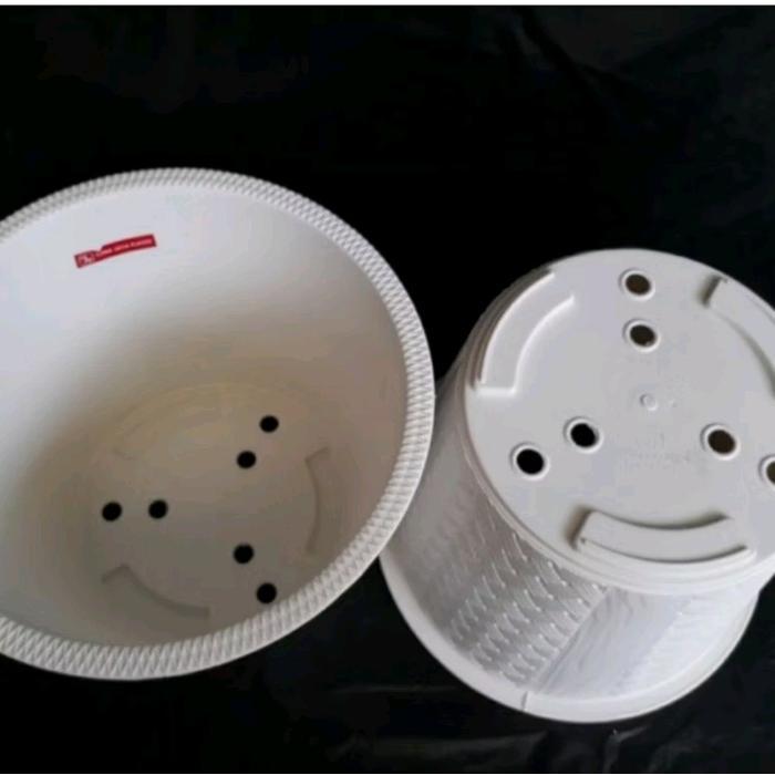 Digazsin_ Pot Bunga Plastik Motif Anyam 25 Cm, Pot Tanaman, Pot 25 Putih