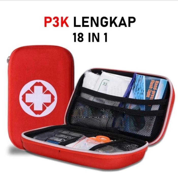 Terlaris - kotak p3k first aid kit box hikking camping mobil lengkap 18 in 1