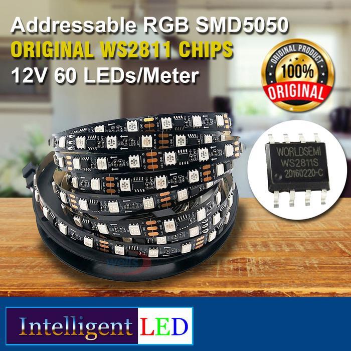 New Addressable RGB SMD5050 ORIGINAL WS2811 12V 60 LEDs/Meter Black PCB