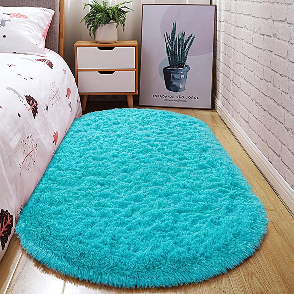 Oval Fluffy Ultra Soft Area Rugs Plush Shaggy Carpet for Kids Room Bedside Nursery Mats Living Room 