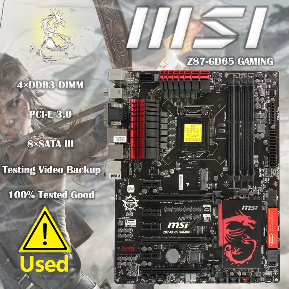 Used MSI Z87-GD65 GAMING Motherboard Core i7/i5/i3/Pentium/Celeron LGA 1150 DDR3 Overclocking 32GB P